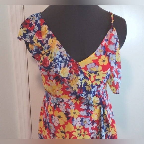 Lulu’s Radiant Ruby Red Floral Print Chiffon Maxi Dress - Picture 3 of 7